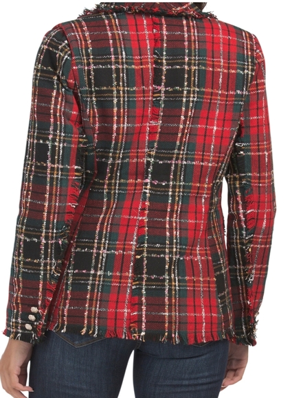 Rachel Zoe Tweed Plaid Red Black Jacket - Picture 3 of 17